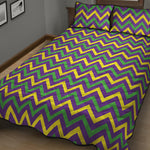 Mardi Gras Chevron Pattern Print Quilt Bed Set