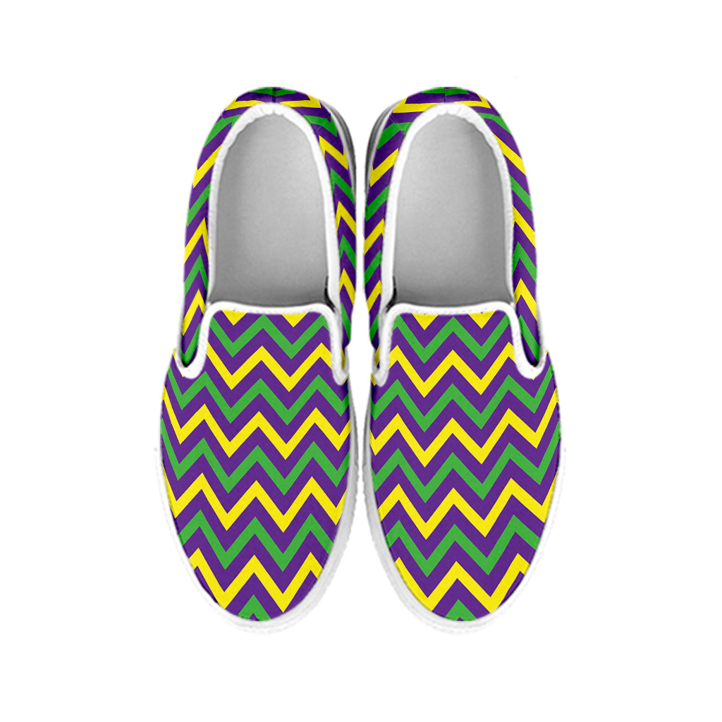 Mardi Gras Chevron Pattern Print White Slip On Shoes