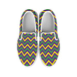 Mardi Gras Chevron Pattern Print White Slip On Shoes