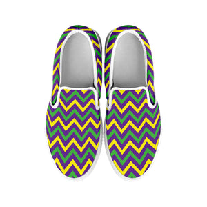 Mardi Gras Chevron Pattern Print White Slip On Shoes