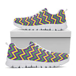 Mardi Gras Chevron Pattern Print White Sneakers