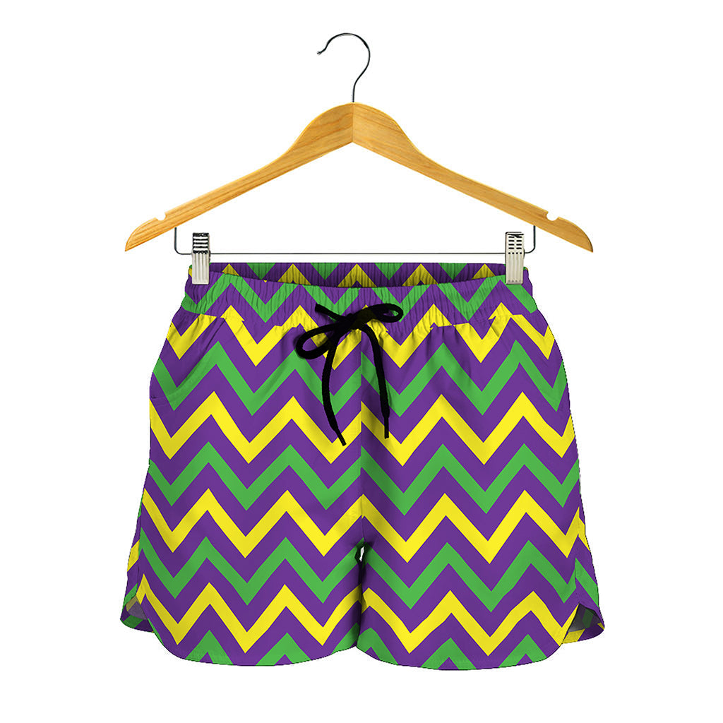 Mardi Gras Chevron Pattern Print Women's Shorts