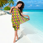 Mardi Gras Diamond Pattern Print Beach Sarong Wrap