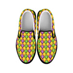 Mardi Gras Diamond Pattern Print Black Slip On Shoes