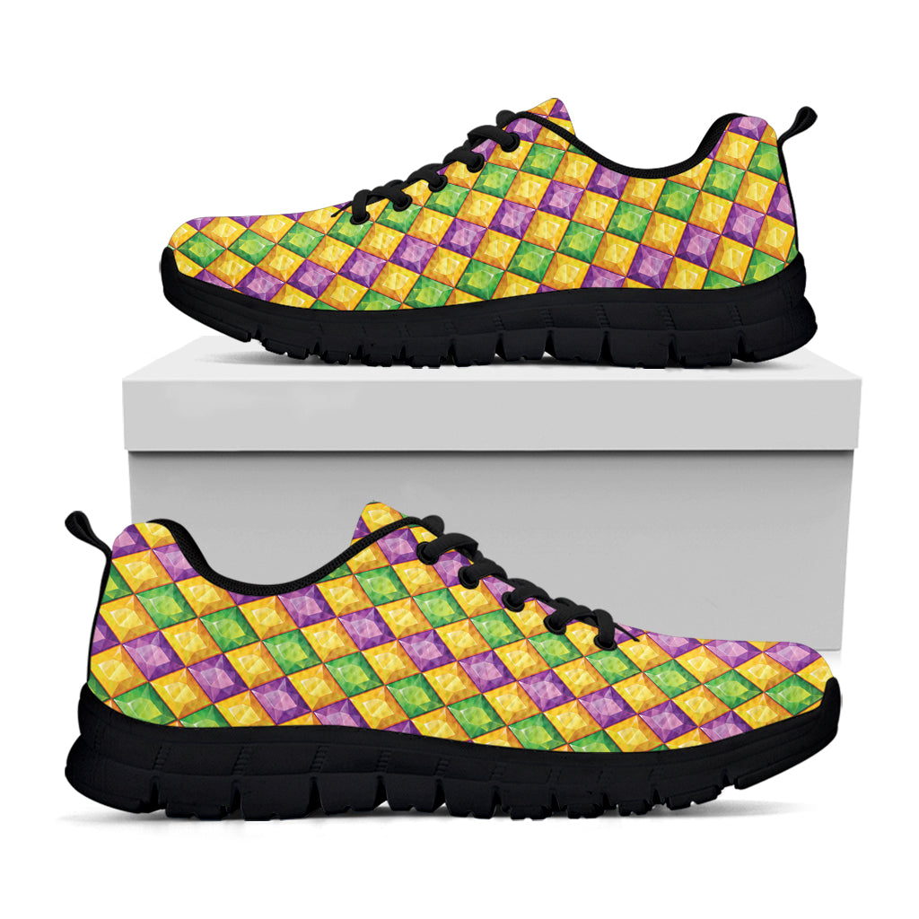 Mardi Gras Diamond Pattern Print Black Sneakers