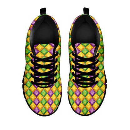 Mardi Gras Diamond Pattern Print Black Sneakers