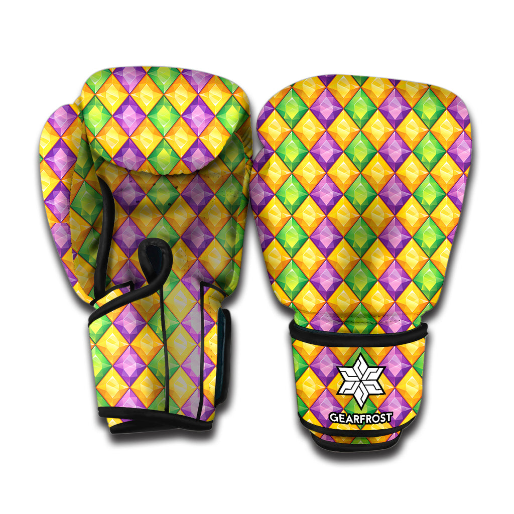 Mardi Gras Diamond Pattern Print Boxing Gloves