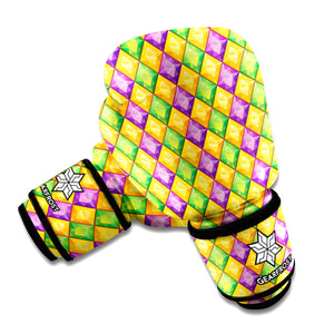 Mardi Gras Diamond Pattern Print Boxing Gloves