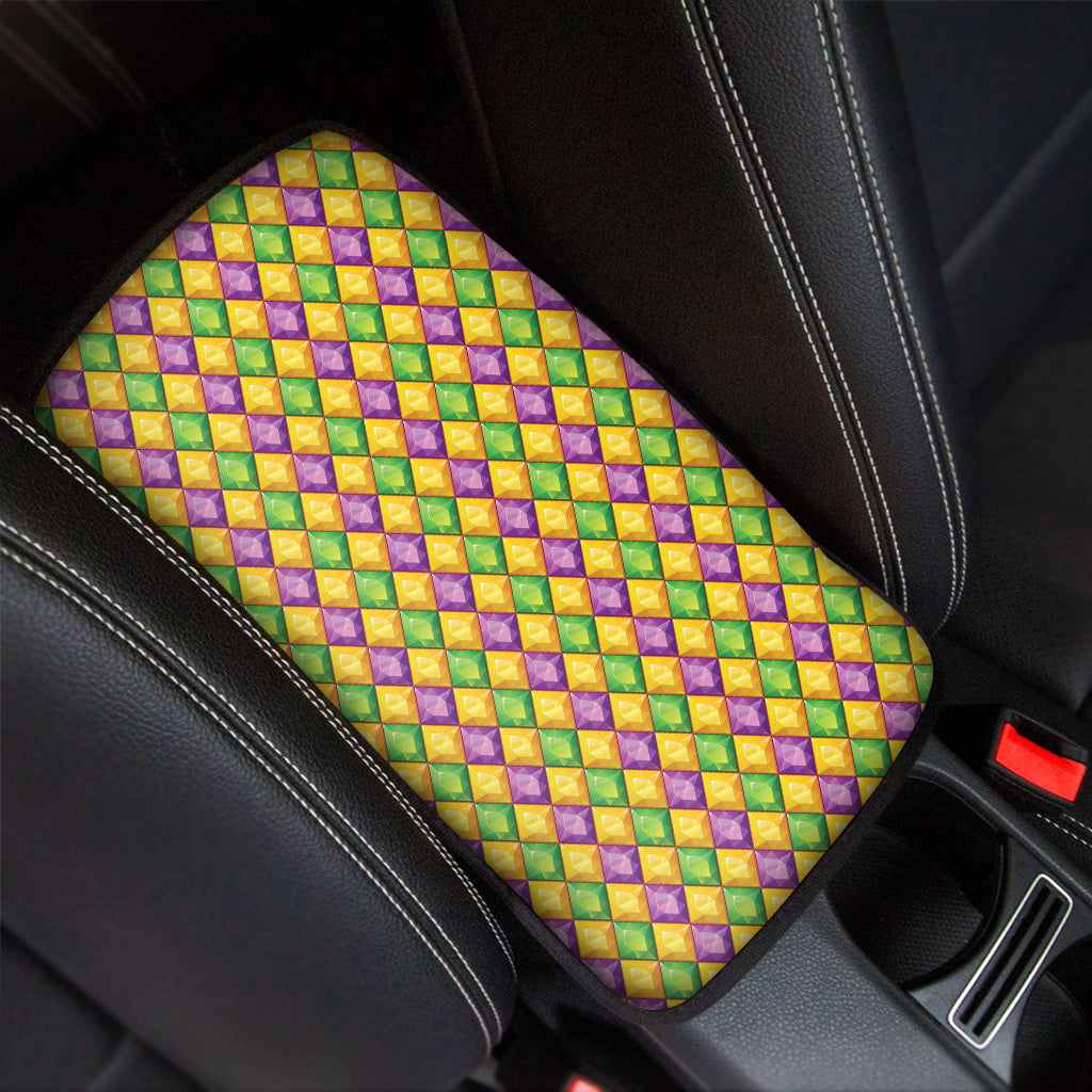 Mardi Gras Diamond Pattern Print Car Center Console Cover