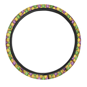 Mardi Gras Diamond Pattern Print Car Steering Wheel Cover