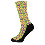 Mardi Gras Diamond Pattern Print Crew Socks