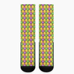 Mardi Gras Diamond Pattern Print Crew Socks