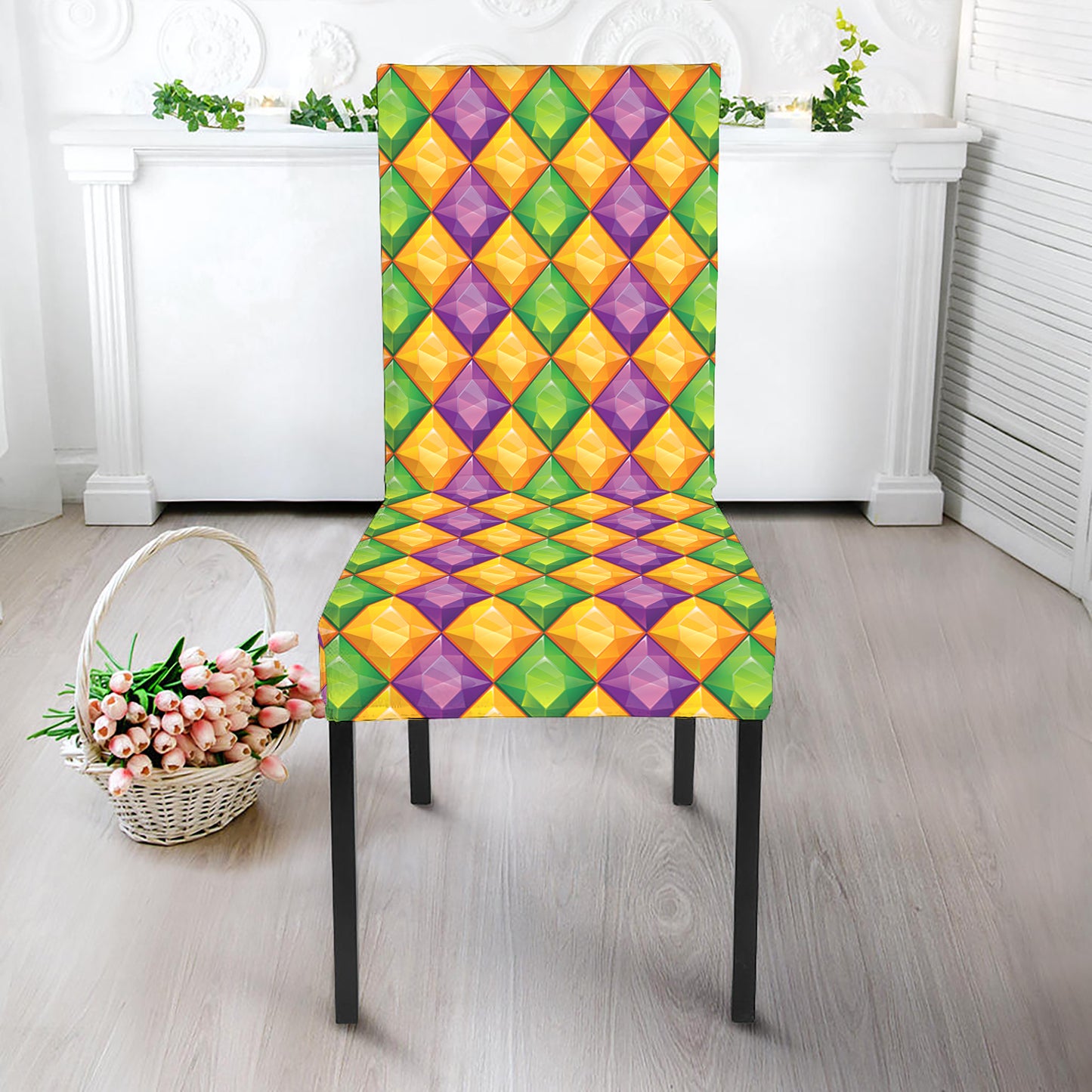 Mardi Gras Diamond Pattern Print Dining Chair Slipcover