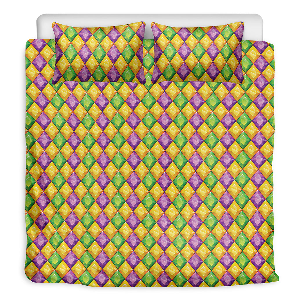 Mardi Gras Diamond Pattern Print Duvet Cover Bedding Set