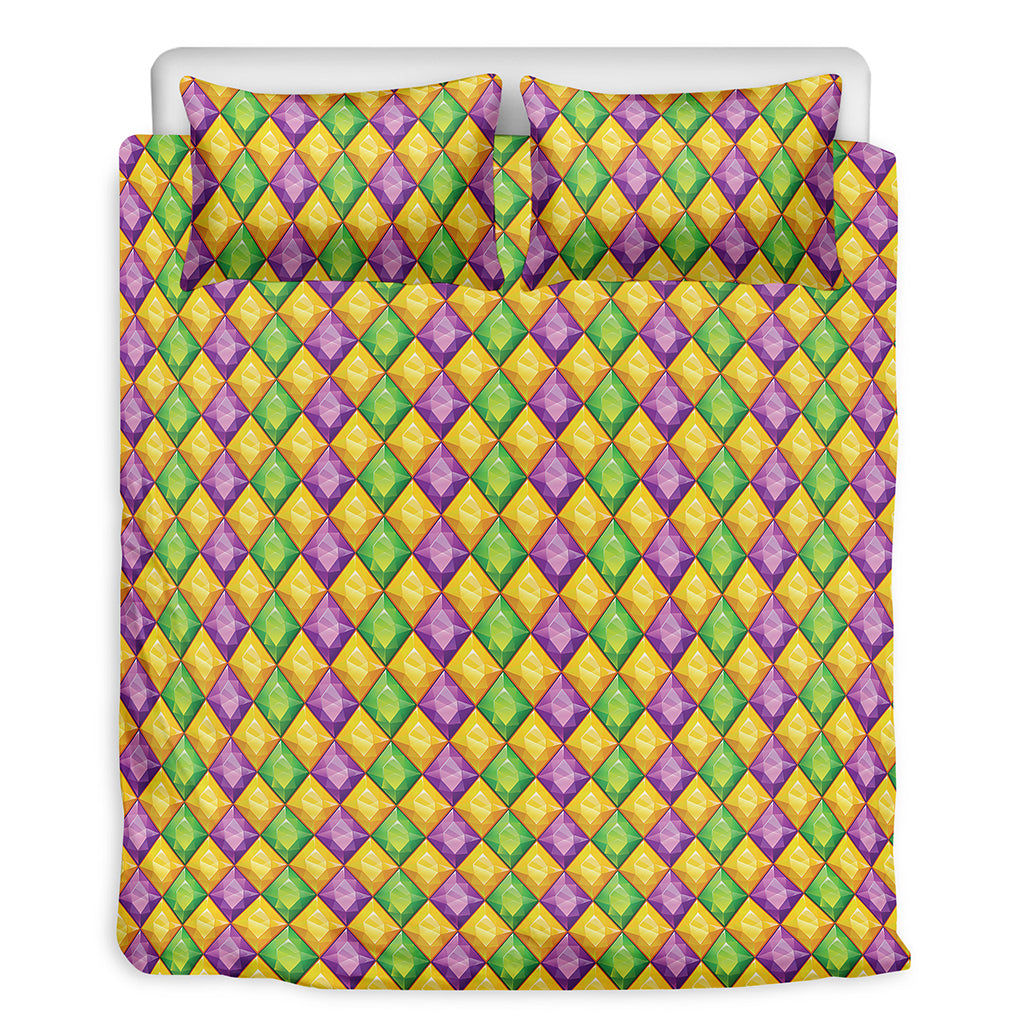 Mardi Gras Diamond Pattern Print Duvet Cover Bedding Set
