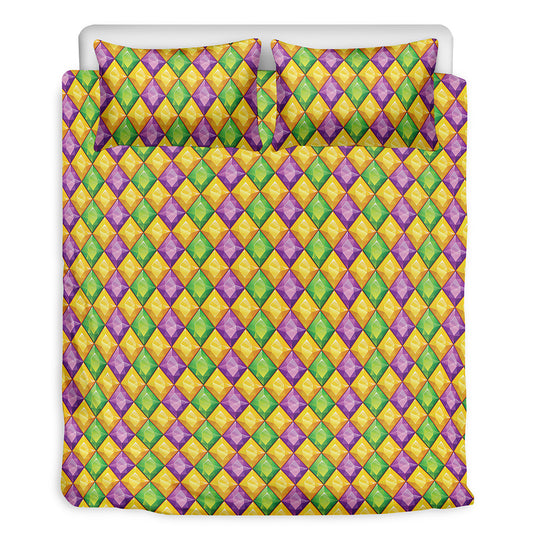 Mardi Gras Diamond Pattern Print Duvet Cover Bedding Set