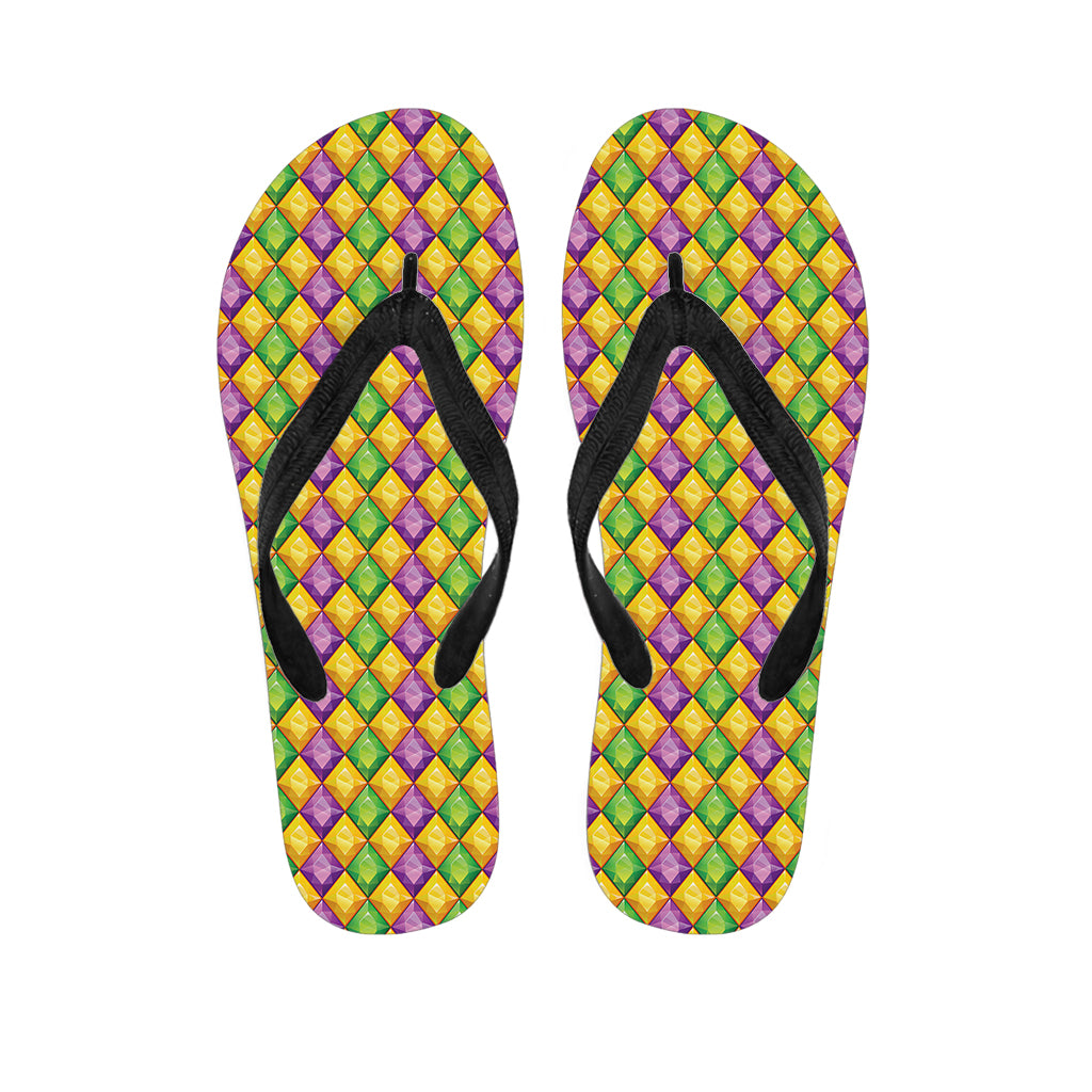 Mardi Gras Diamond Pattern Print Flip Flops