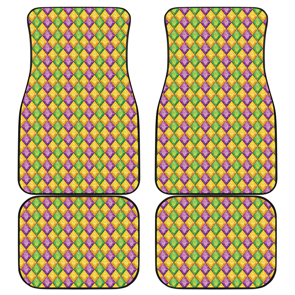 Mardi Gras Diamond Pattern Print Front and Back Car Floor Mats