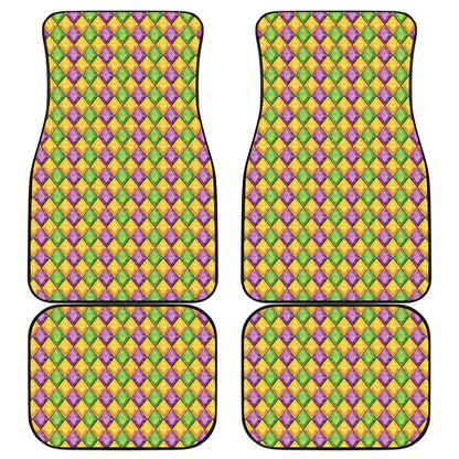 Mardi Gras Diamond Pattern Print Front and Back Car Floor Mats