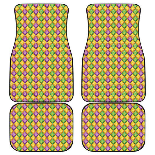 Mardi Gras Diamond Pattern Print Front and Back Car Floor Mats