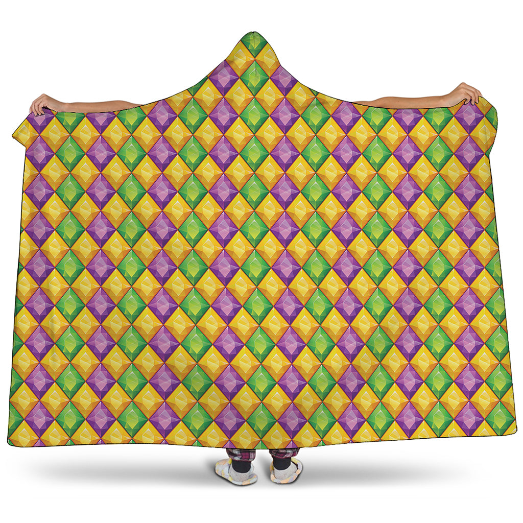 Mardi Gras Diamond Pattern Print Hooded Blanket