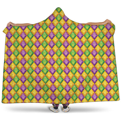 Mardi Gras Diamond Pattern Print Hooded Blanket