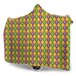 Mardi Gras Diamond Pattern Print Hooded Blanket