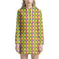 Mardi Gras Diamond Pattern Print Pullover Hoodie Dress