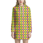 Mardi Gras Diamond Pattern Print Hoodie Dress