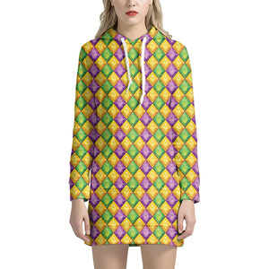 Mardi Gras Diamond Pattern Print Hoodie Dress