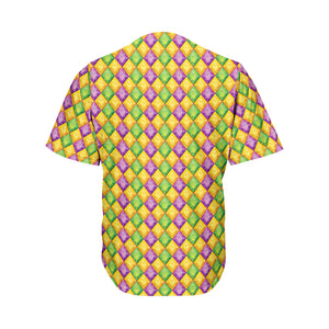 Mardi Gras Diamond Pattern Print Men's Baseball Jersey