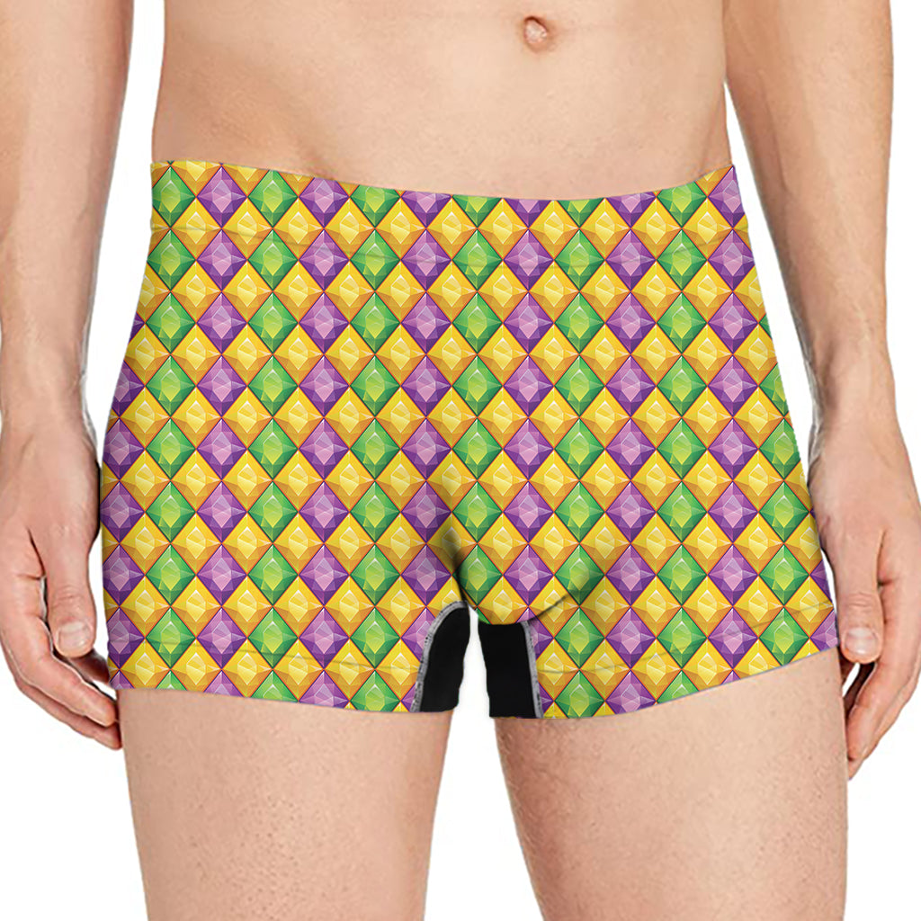 Mardi Gras Diamond Pattern Print Men's Boxer Briefs