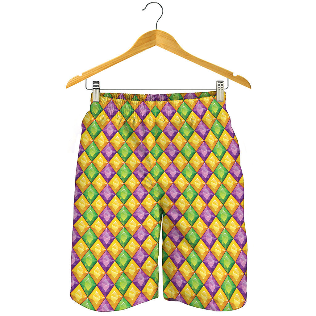 Mardi Gras Diamond Pattern Print Men's Shorts