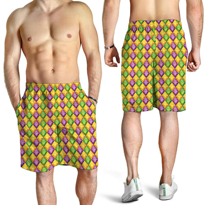 Mardi Gras Diamond Pattern Print Men's Shorts