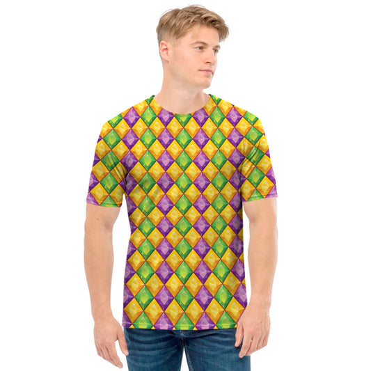 Mardi Gras Diamond Pattern Print Men's T-Shirt