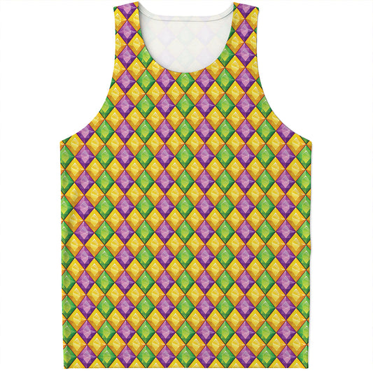 Mardi Gras Diamond Pattern Print Men's Tank Top