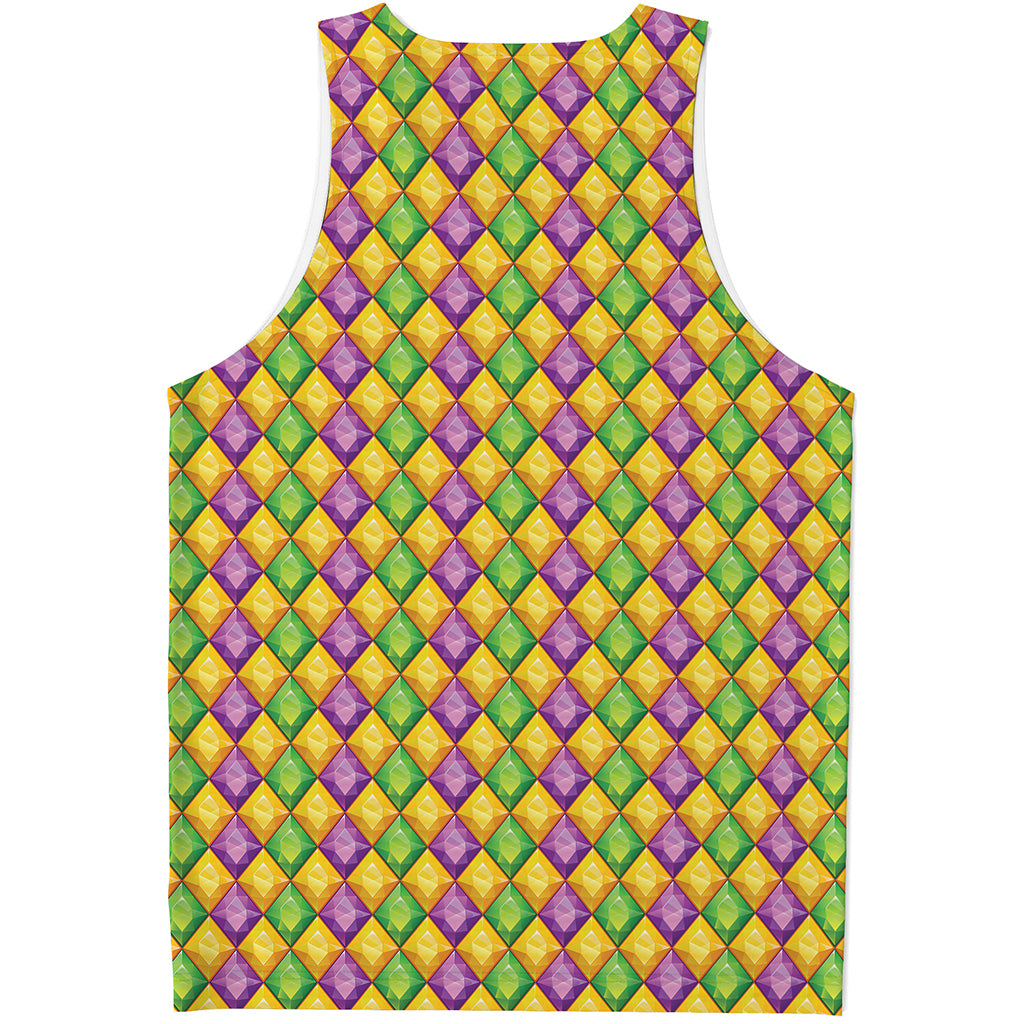 Mardi Gras Diamond Pattern Print Men's Tank Top