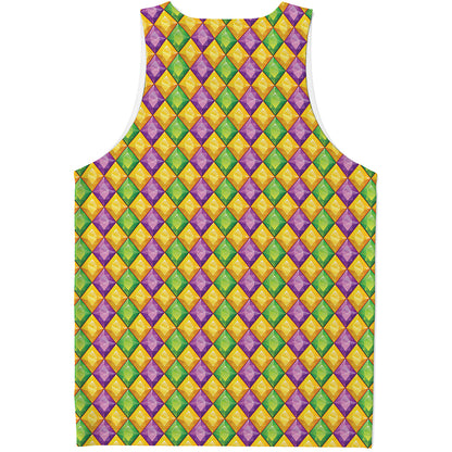 Mardi Gras Diamond Pattern Print Men's Tank Top