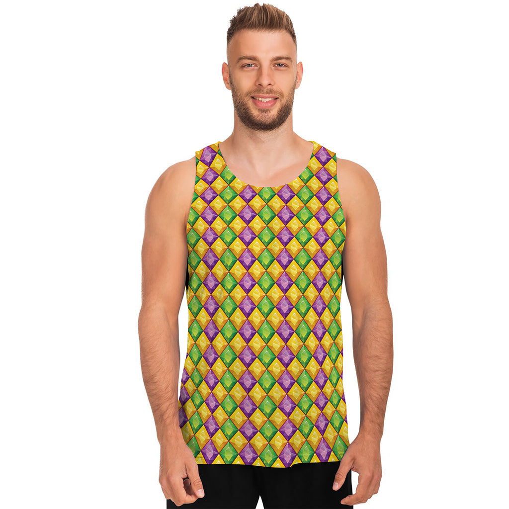 Mardi Gras Diamond Pattern Print Men's Tank Top