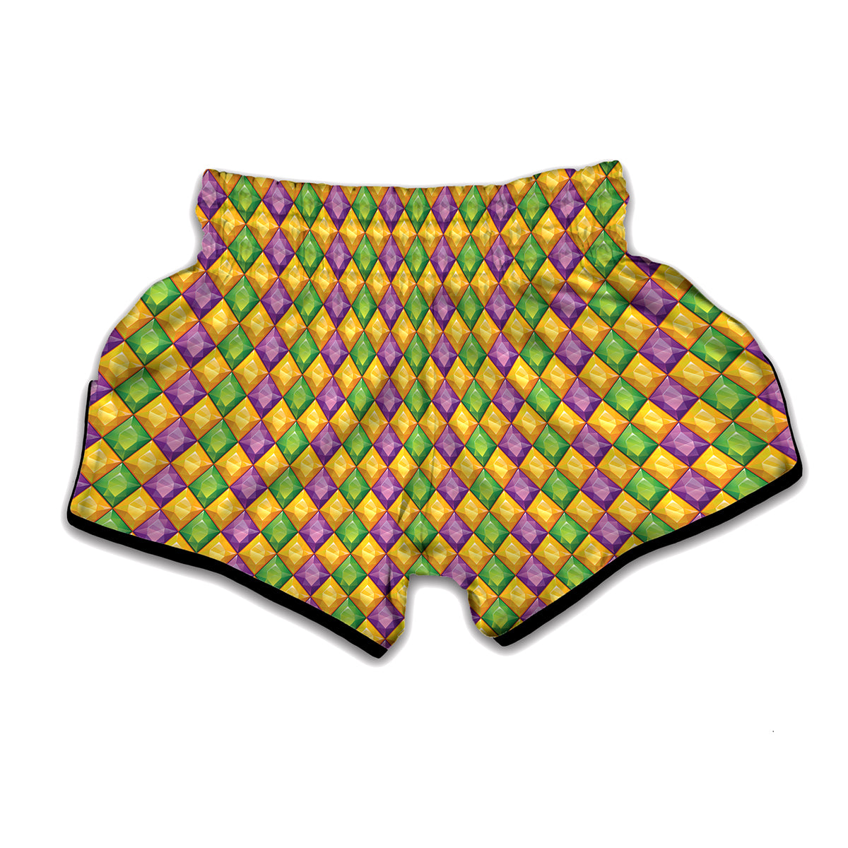 Mardi Gras Diamond Pattern Print Muay Thai Boxing Shorts