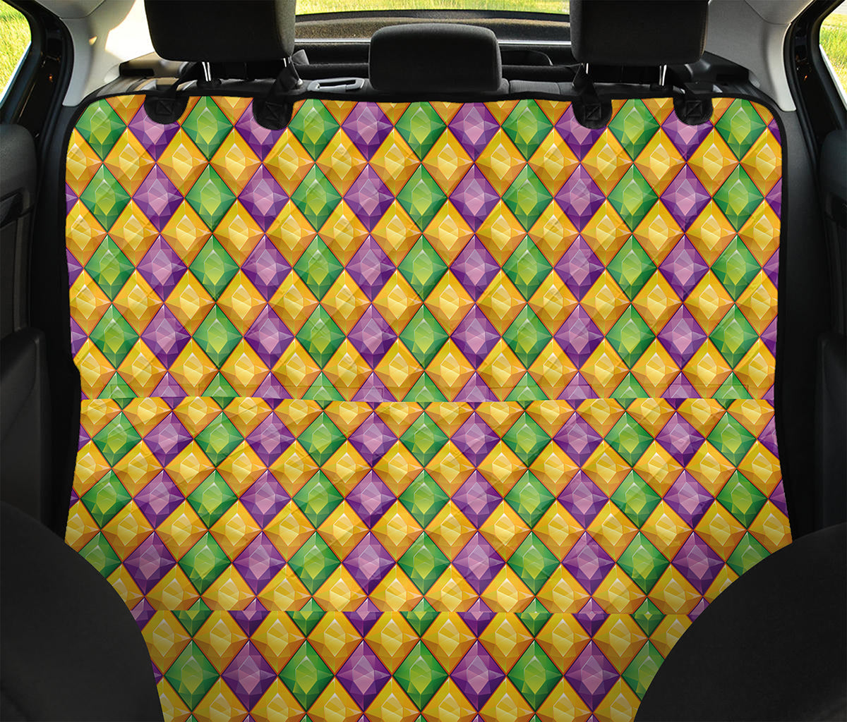 Mardi Gras Diamond Pattern Print Pet Car Back Seat Cover