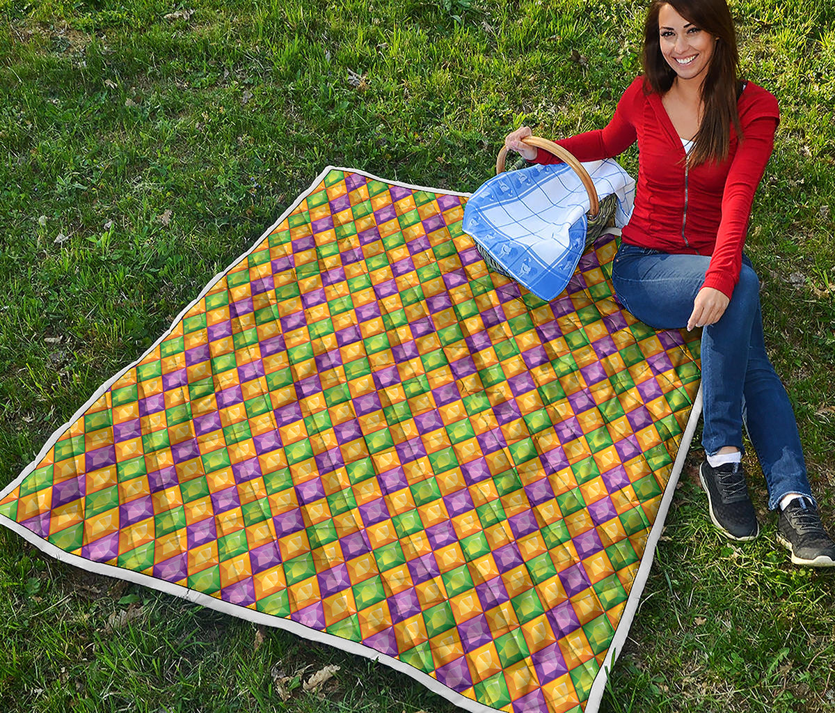 Mardi Gras Diamond Pattern Print Quilt