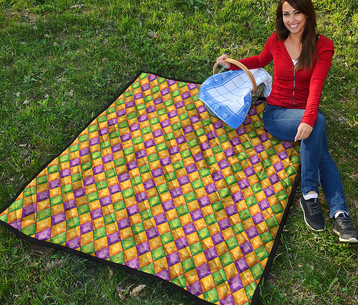 Mardi Gras Diamond Pattern Print Quilt