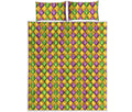 Mardi Gras Diamond Pattern Print Quilt Bed Set
