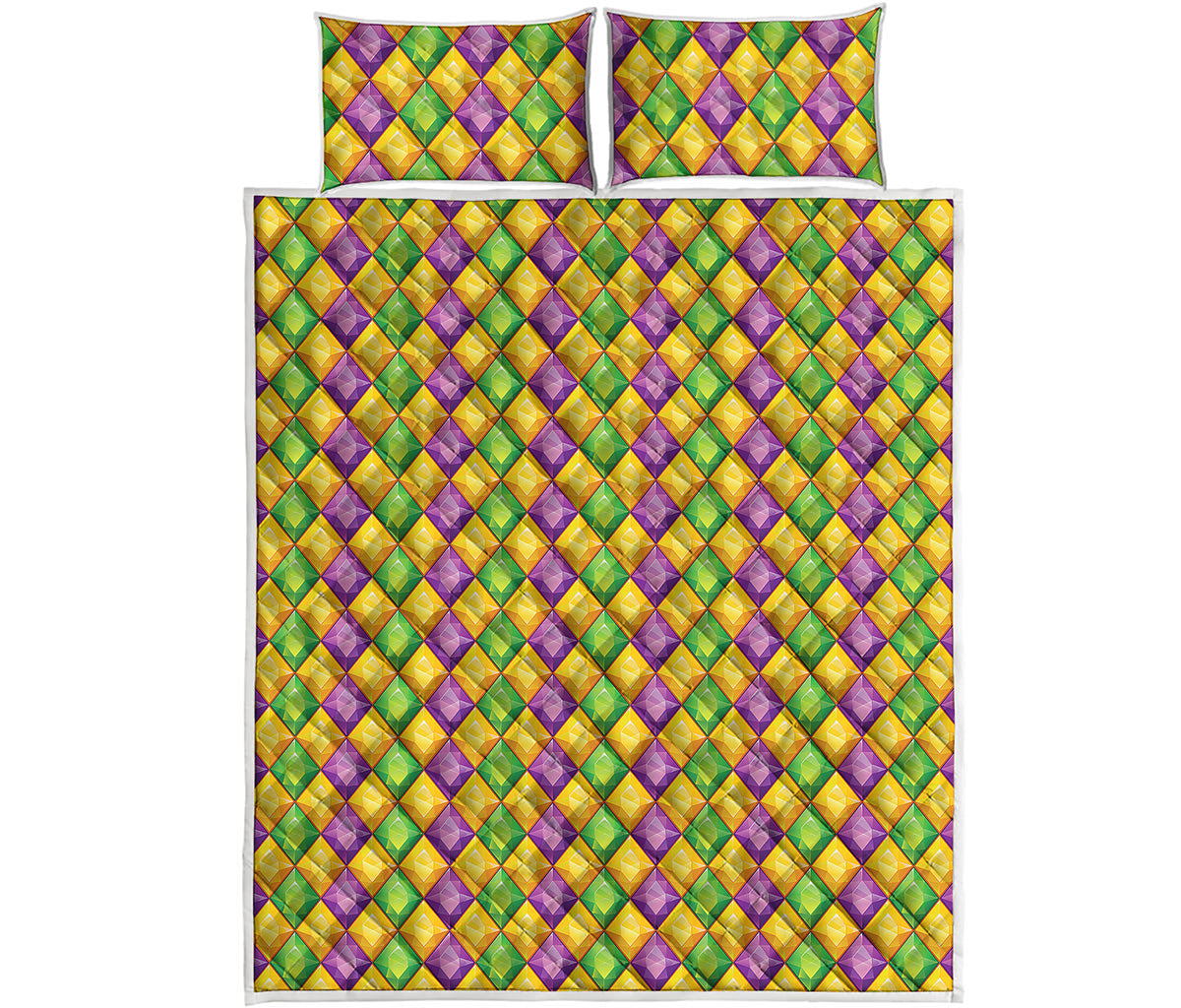 Mardi Gras Diamond Pattern Print Quilt Bed Set