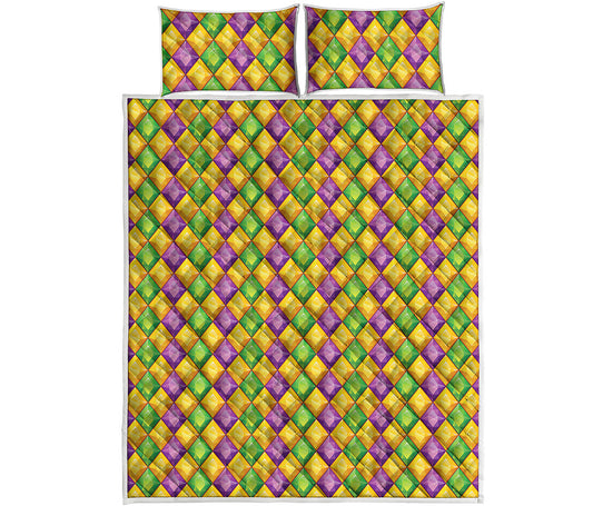 Mardi Gras Diamond Pattern Print Quilt Bed Set