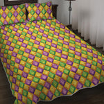 Mardi Gras Diamond Pattern Print Quilt Bed Set