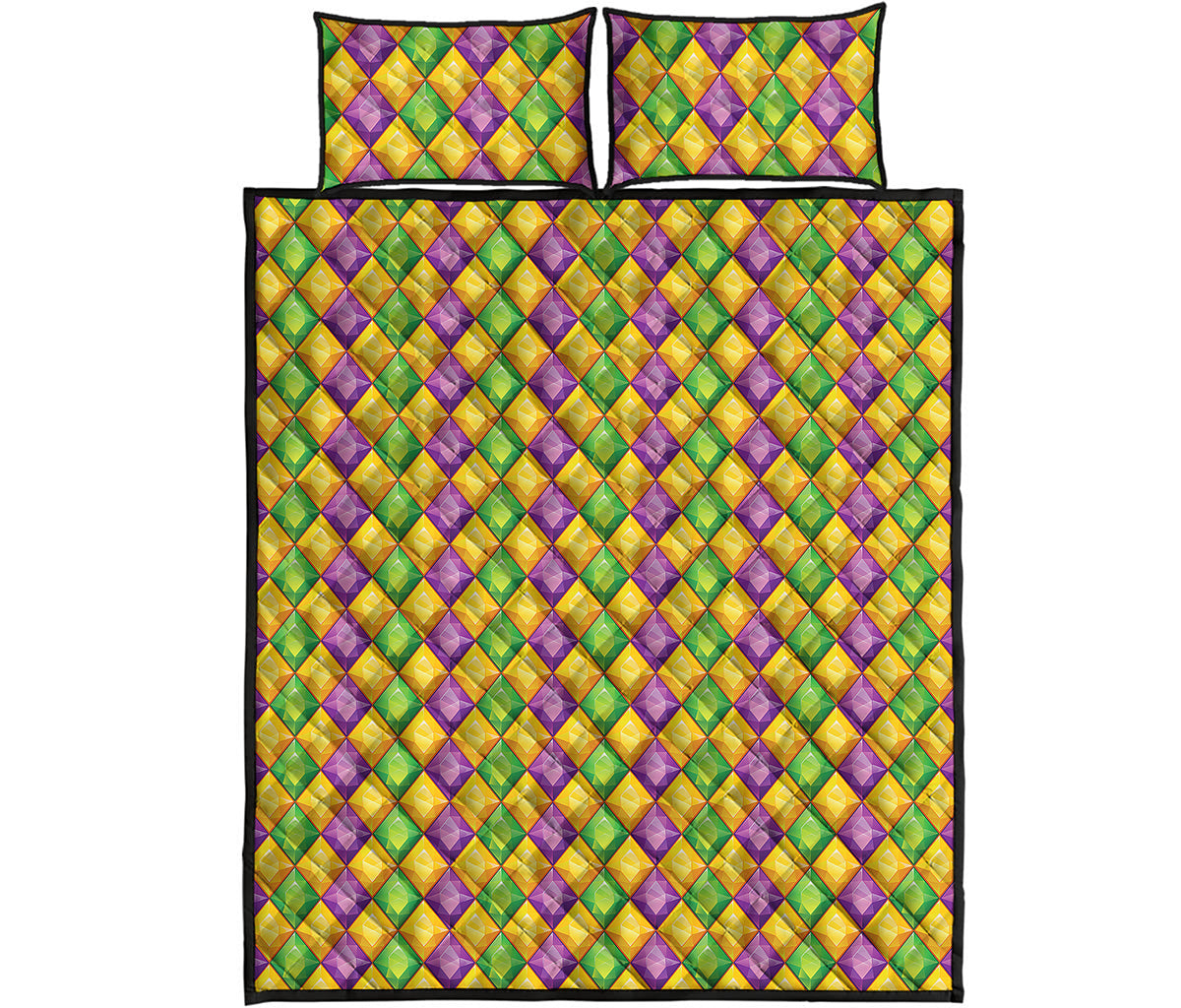 Mardi Gras Diamond Pattern Print Quilt Bed Set