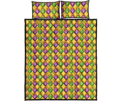 Mardi Gras Diamond Pattern Print Quilt Bed Set