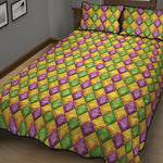 Mardi Gras Diamond Pattern Print Quilt Bed Set